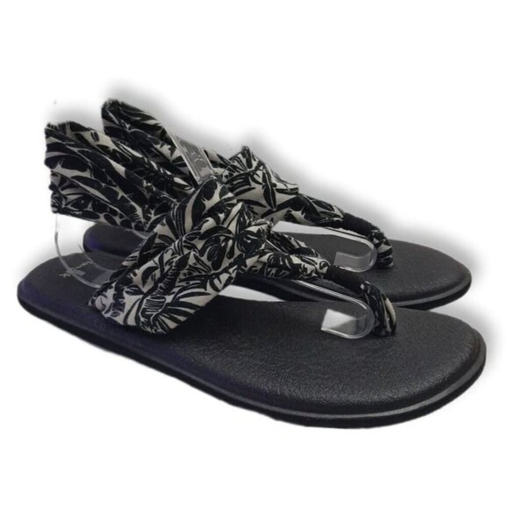 SANUK / Yoga Sling 2 Sandal Thong Black & White Tropical Print Sz 10